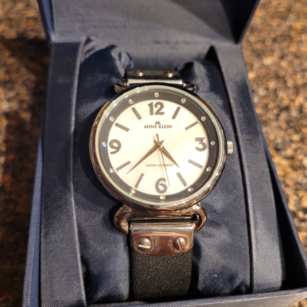 Womens Anne Klein Black and Crystal Watch
